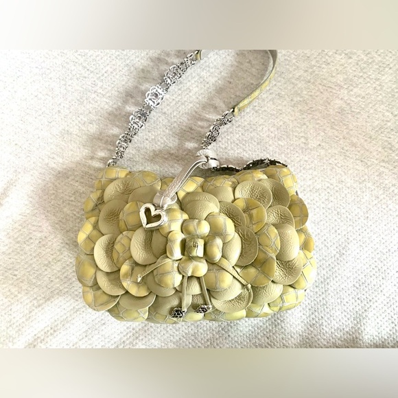 Brighton Leather Rosalie 3D Rose Flower Shoulder Handbag, Embellish Silver Strap - Picture 2 of 16